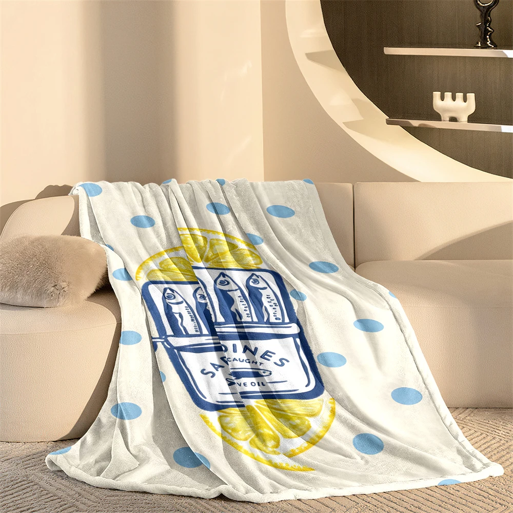 Cream Dots Sardines Lemon Cute Flannel Fleece Throw Blanket Soft Plush Bed Couch Cover Perfect Gift for Women Girls Kids