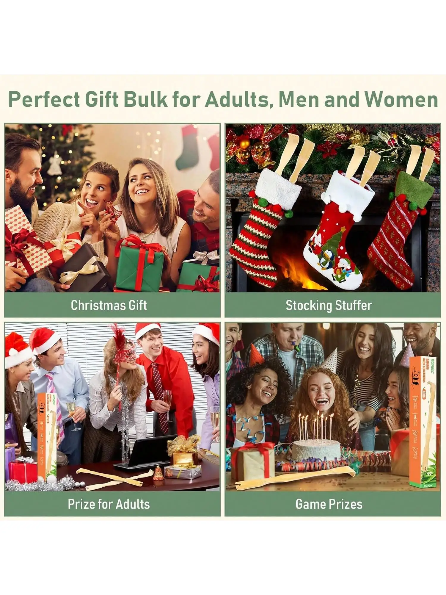 Бамбуковый скребок для спины из 3 штук — удлиненная ручка для глубокого облегчения, сильных царапин и расслабляющего массажа спины |   Идеальный подарок