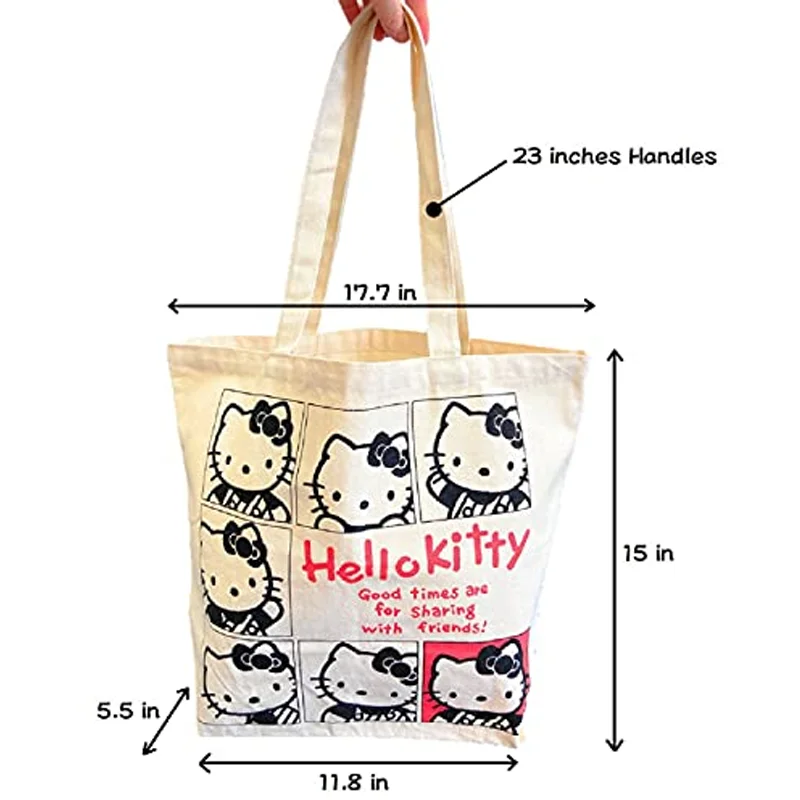 Hello Kitty Printed Canvas Bag Women Shoulder Bag New Fashion Eco friendly Reusable Shopping Tote Bag Foldable Canvas Bag