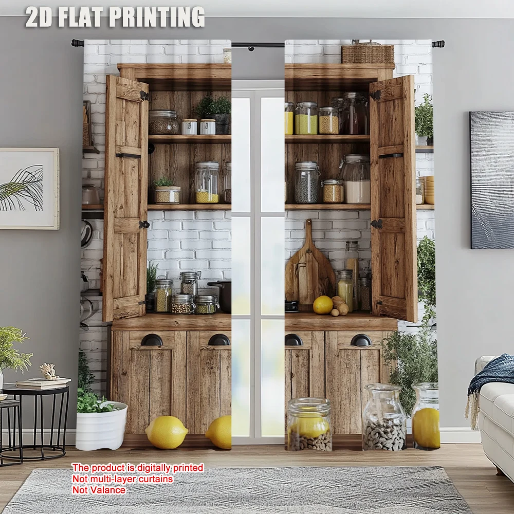 

2pc, Curtains Wooden Bar Versatile Fabric,Without Electricity Party Decorations Suitable for Hotel decoration