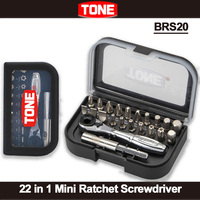 TONE 22 PCS Mini Ratchet Set 1/4'' (6.35 mm) Bit Insertion Ratcheting  Screwdriver for Narrow Spaces BRS20