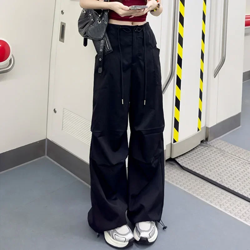 90S อเมริกัน Vintage Cargo กางเกงผู้หญิง Oversize หลวม Fit กระเป๋าขนาดใหญ่กางเกงขากว้าง Harajuku Streetwear Y2K Joggers กางเกง