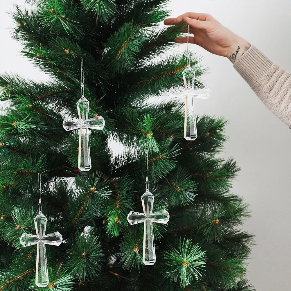 

3pcs Clear Acrylic Easter Cross Hanging Ornaments Transparent Lightweight Decorations For Tree Wreath Party Supplies