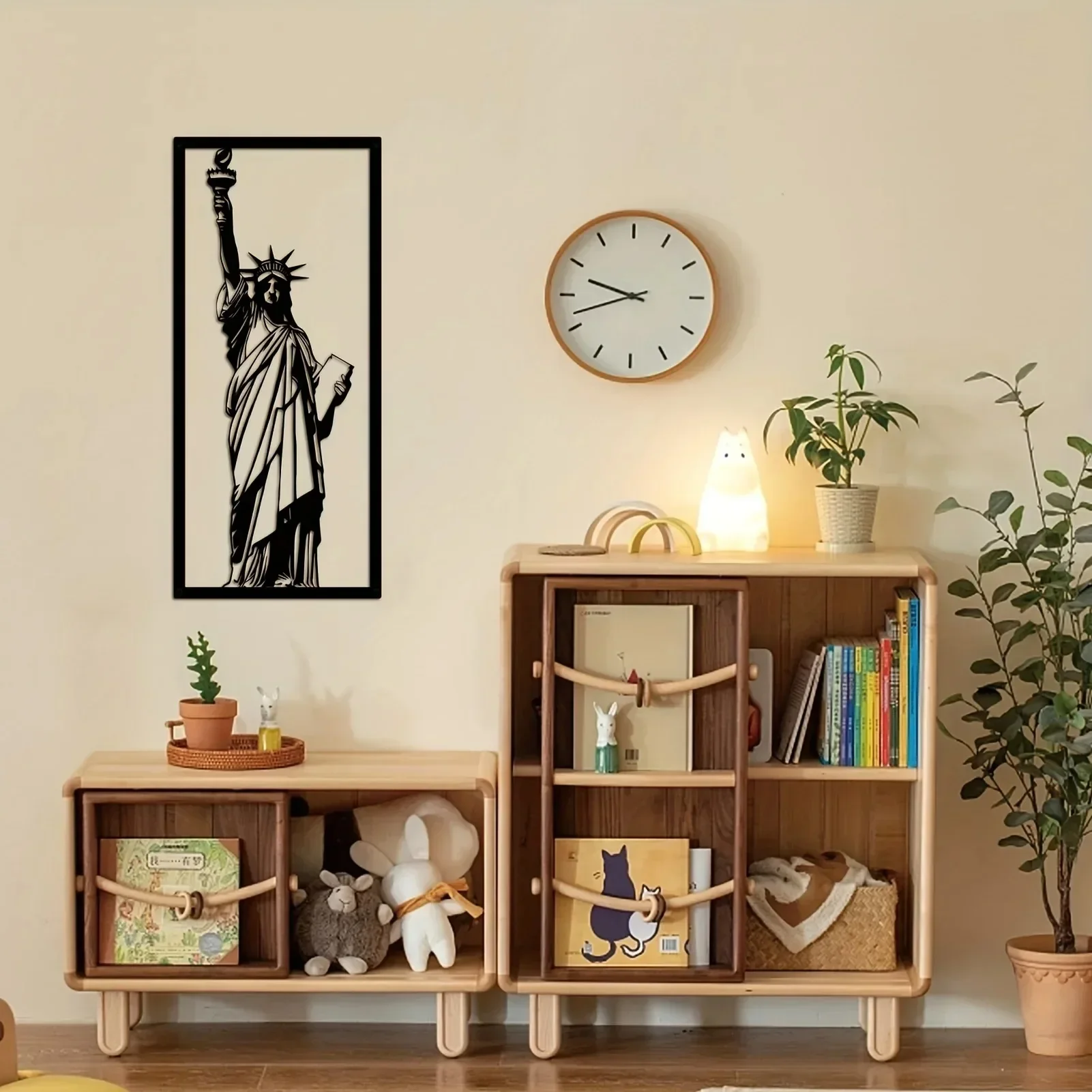 HELLOYOUNG  Statue Of Liberty Metal Wall Art Framed Wall Decoration Neoclassical Style Decoration for Bedroom Office Sofa Backgr