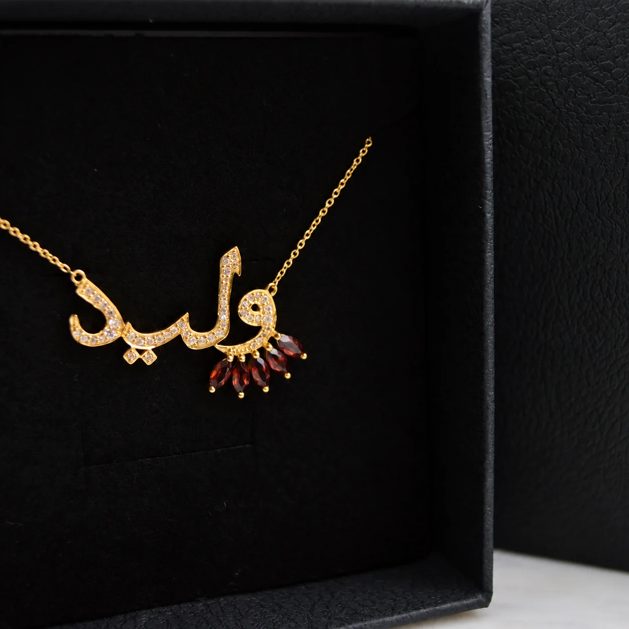 Personalized Arabic Name Necklace Custom Arabic Calligraphy Marquise Birthstone Zircon Pendant Muslim Jewelry Gift for Women