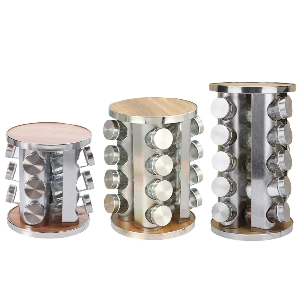 Organizador Giratorio de Especias de Acero Inoxidable para 12/16/20 Frascos, Torre de Especias Giratoria para Encimera de Cocina