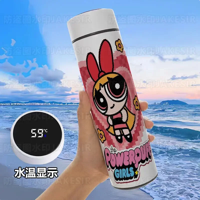 Powerpuff Girl Huahua Smart Student Thermos Cup High-Looking Temperature Measurement Display 304 Stainless Steel Cup Gift