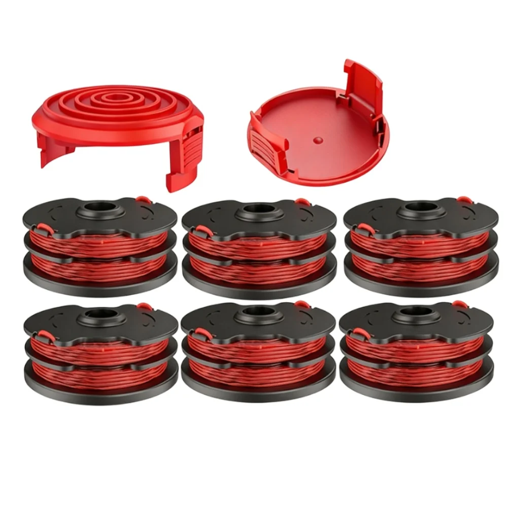 String Trimmer Replacement Kit 6 Spools and 2 Covers for Hyper Tough HT1840100401 with 1.6mm Nylon Line 27FT Capacity