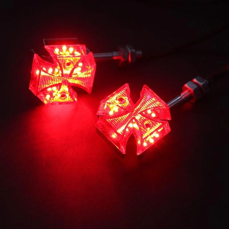 12V Maltese Cross Style Motorcycle LED Turn Signal Indicator Light (Red Light)