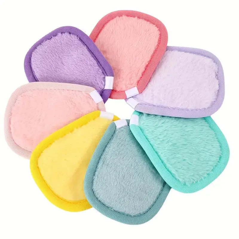 7 Pack Soft Flannel Reusable Makeup Remover Pads - Vibrant Multi-Color Square Shape for Gentle Facial Cleansing - Washable