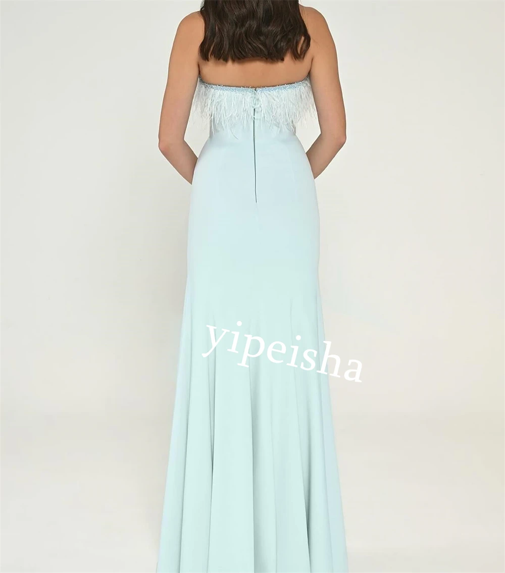 Prom Dress Evening Jersey Feather Engagement A-line Strapless Bespoke Occasion Gown Long Dresses Saudi Arabia