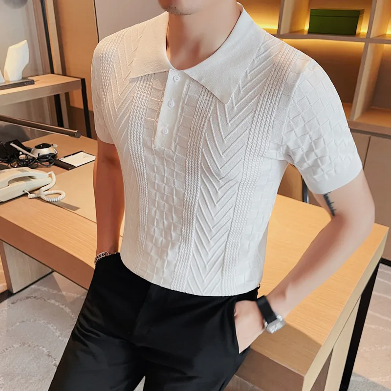 2023 Men\'s Summer High Quality Fashion Knitting Short Sleeve Polo Shirts/Male slim fit lapel Casual Polo Shirts S-3XL