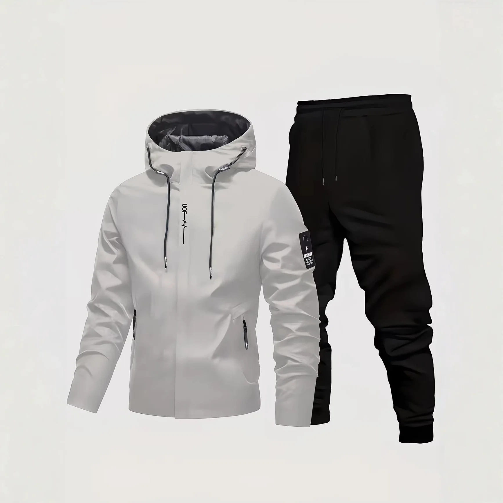Herren Kapuzen-Sportanzug 2-teilig Frühling Herbst Lässige Winddichte Jacke Jogginghose Jugendliche Mode Streetwear Trainingsanzug Outfit Für M – Detail 2