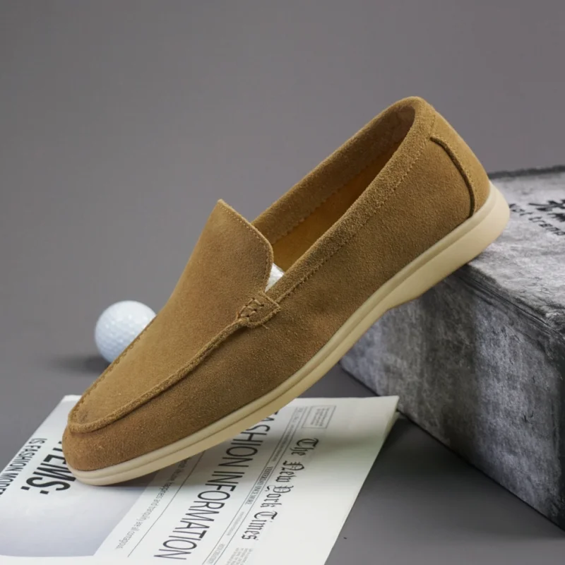 Classic Brand Men's Suede Leather Shoes Soft Soles Comfortable Loafers for Daily Commuting and Men's Driving Work Shoes
