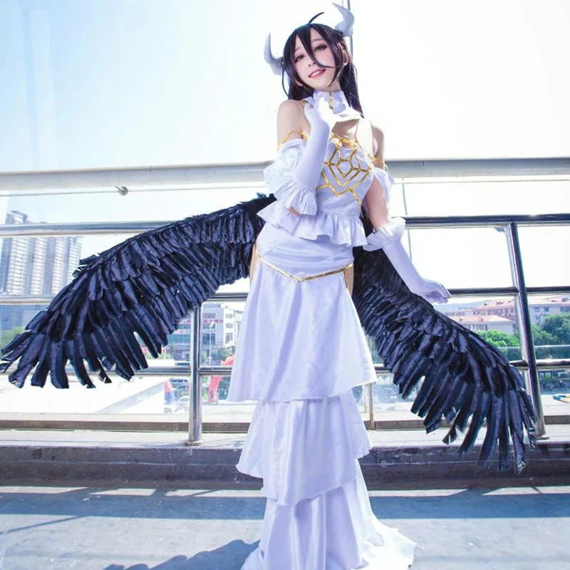 

Anime Verlord Albedo Cosplay Cosutme Wings Sexy Chains Dress For Women Game Uniform Gloves Horn Headwear Halloween Party Clothes