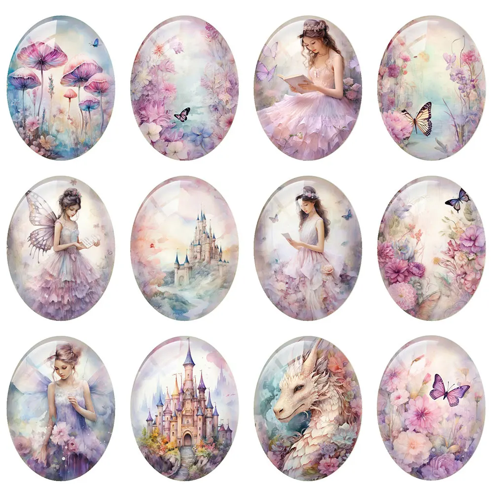 

10pcs/lot Fancy Fairy Bunny Dragon Oval Photo Glass Cabochon Flatback Demo Flat Back Cameo For Diy Jewelry Making Supplies