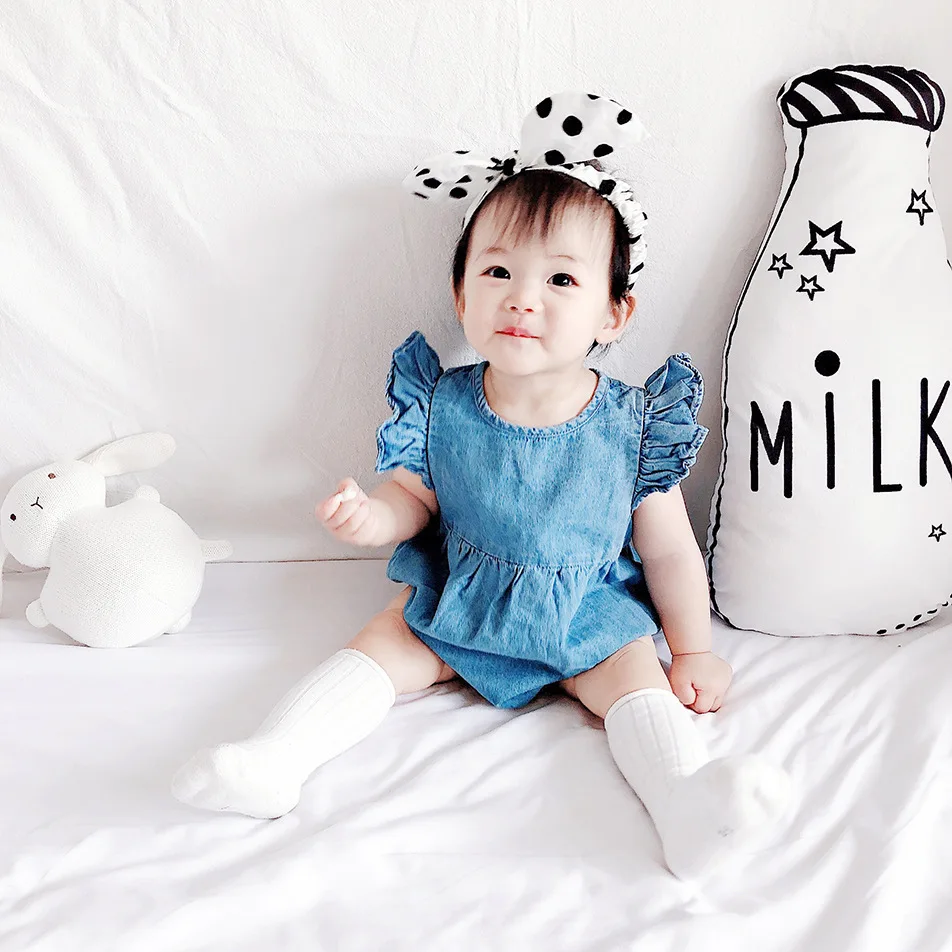 Neugeborene Baby Mädchen Strampler Flügelärmel Rüschen Baumwolle Baby Mädchen Kleidung Frühling Sommer Denim Jumpsuits Sonnenanzug Babykleidung