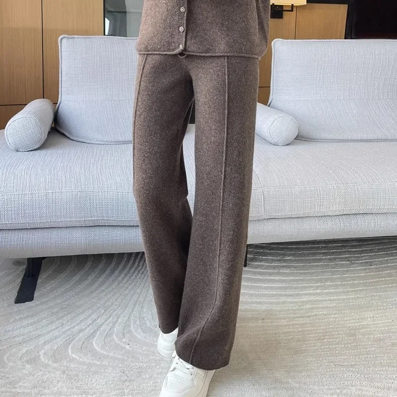 Autumn and Winter High-quality Wide-leg Pants for Women, High-waisted, Loose, Casual, Straight-leg Temperament Outer Trousers