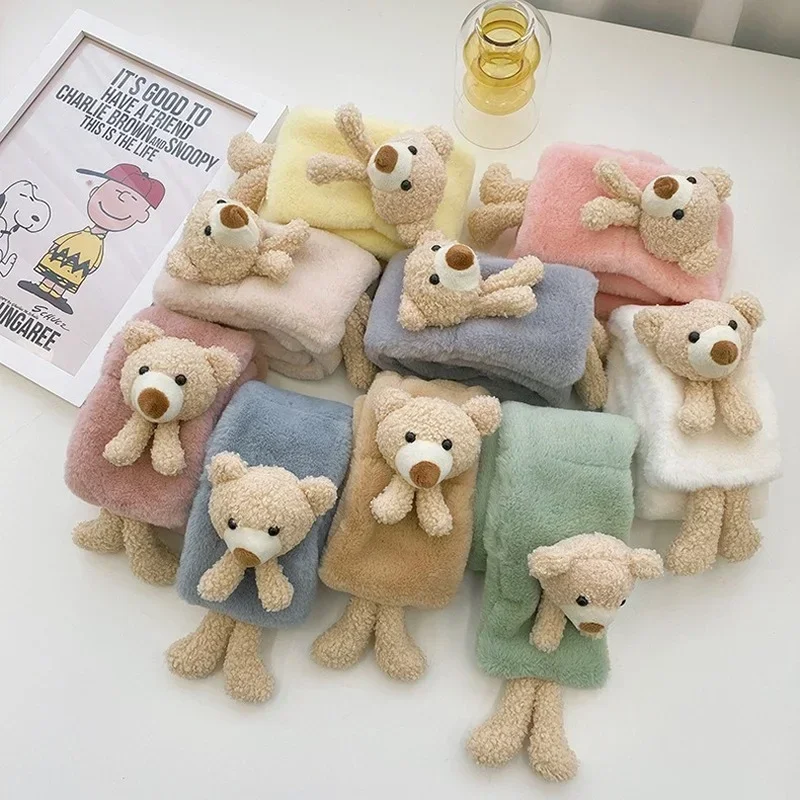 Three-dimensional Cartoon Bear Children Scarf Autumn and Winter New Baby Scarf Velvet Warm Children's Neck Boys and Girls