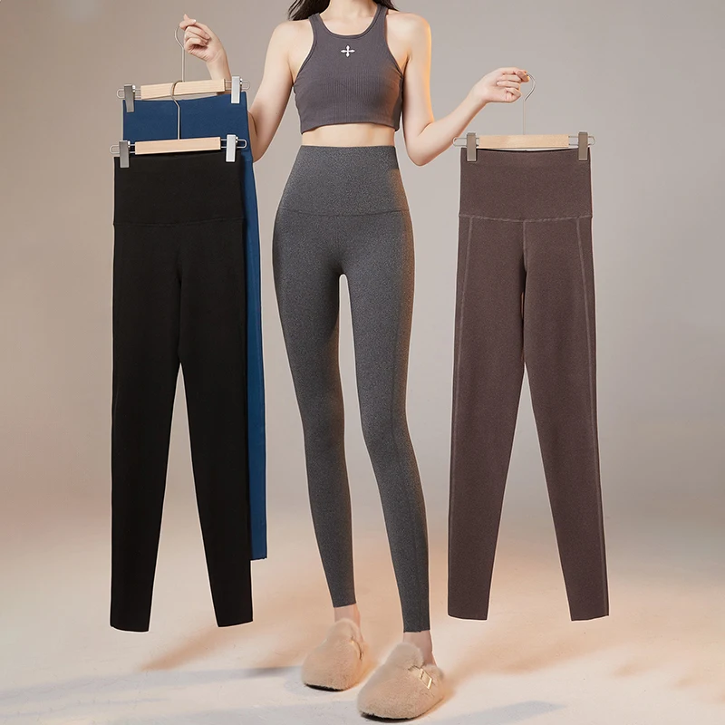 

Autumn Winter Solid Color Seamless Leggings Women High Waist Sexy Wrap Hip Legging Mujer Korean Fleece Thermal Woman's Leggings