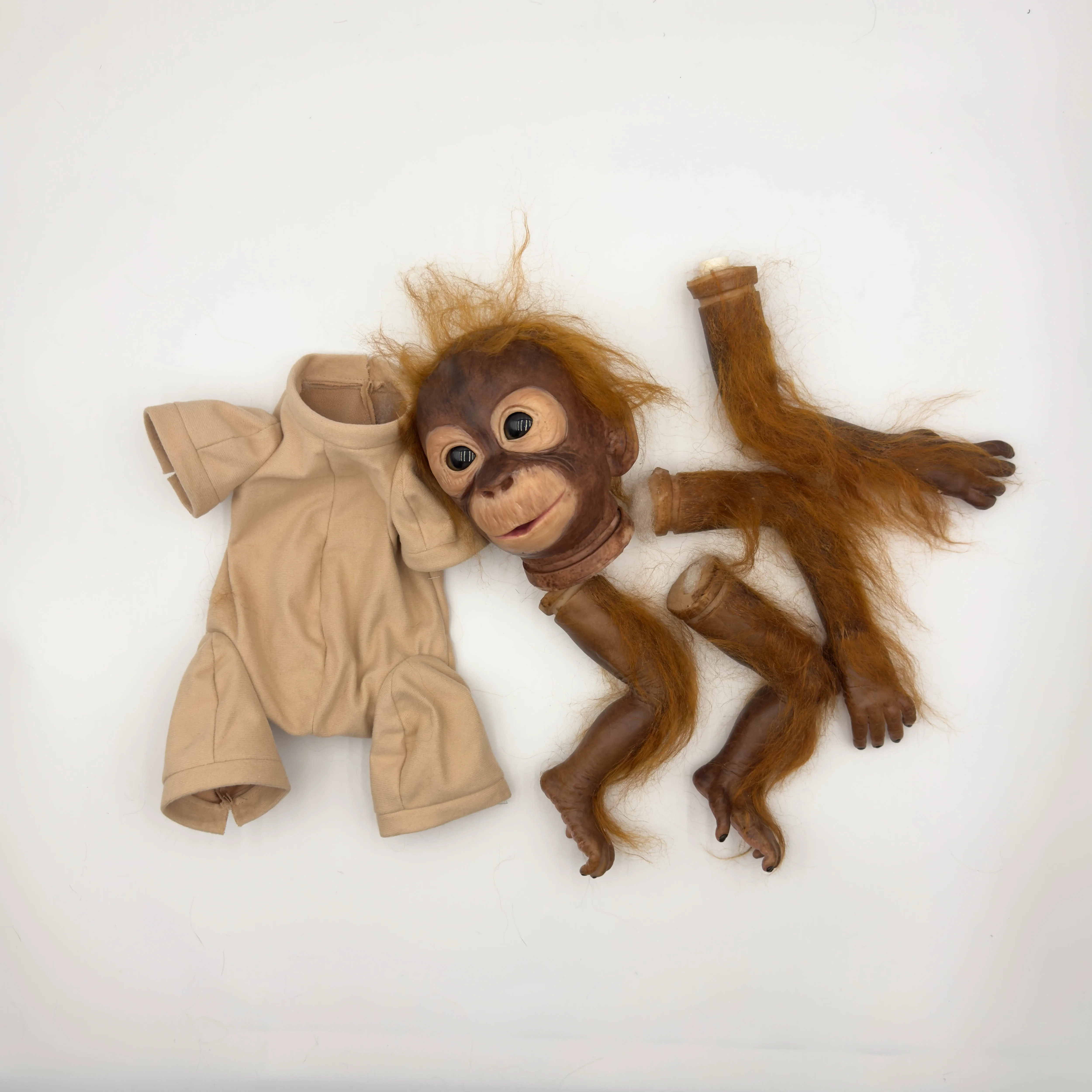 Npk 20 polegadas bonito macaco reborn bebê boneca peças com mohair pintado diy brinquedo cabelo castanho membros completos pronto para montar