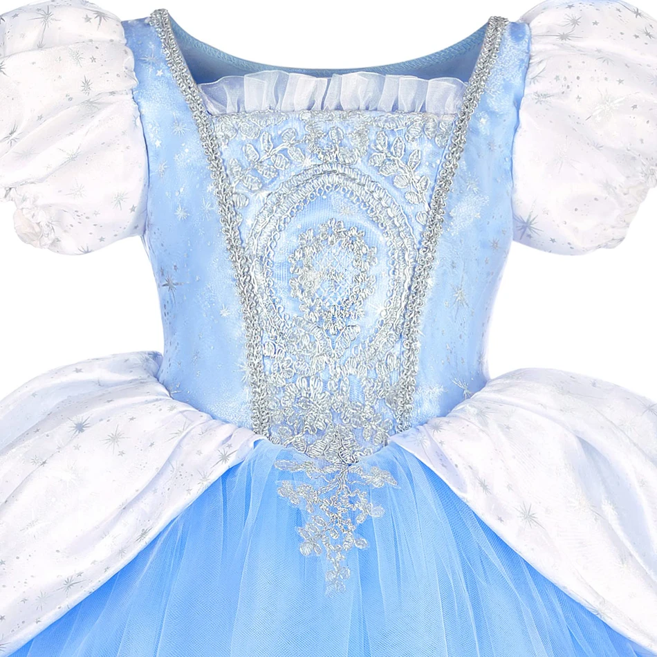 Deluxe Lace Embroidered Fluffy Princess Cinderella Costume Halloween Disney Theme Cosplay Dress Child Girl Birthday Party Outfit