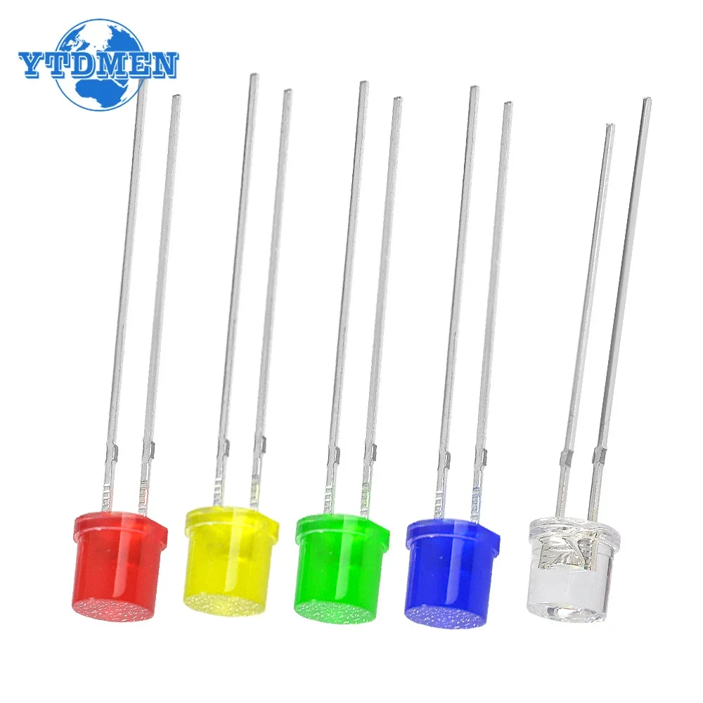 100PCS 5MM LED lighting LEDs Kit Red Yellow Blue Green White LED Diode assortment Package F5 Flat Led Lights Diodes Set