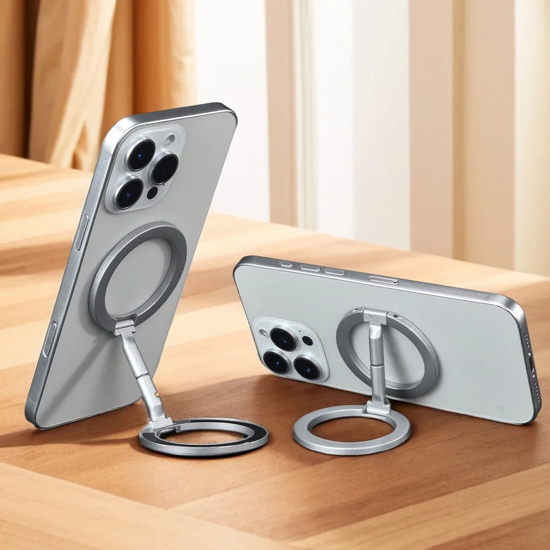 1Pc 360° Rotation Folding Stand Double-sided Magnetic Ring Holder Suitable For Magsafe Portable Multifunctional Desktop Support - view 2