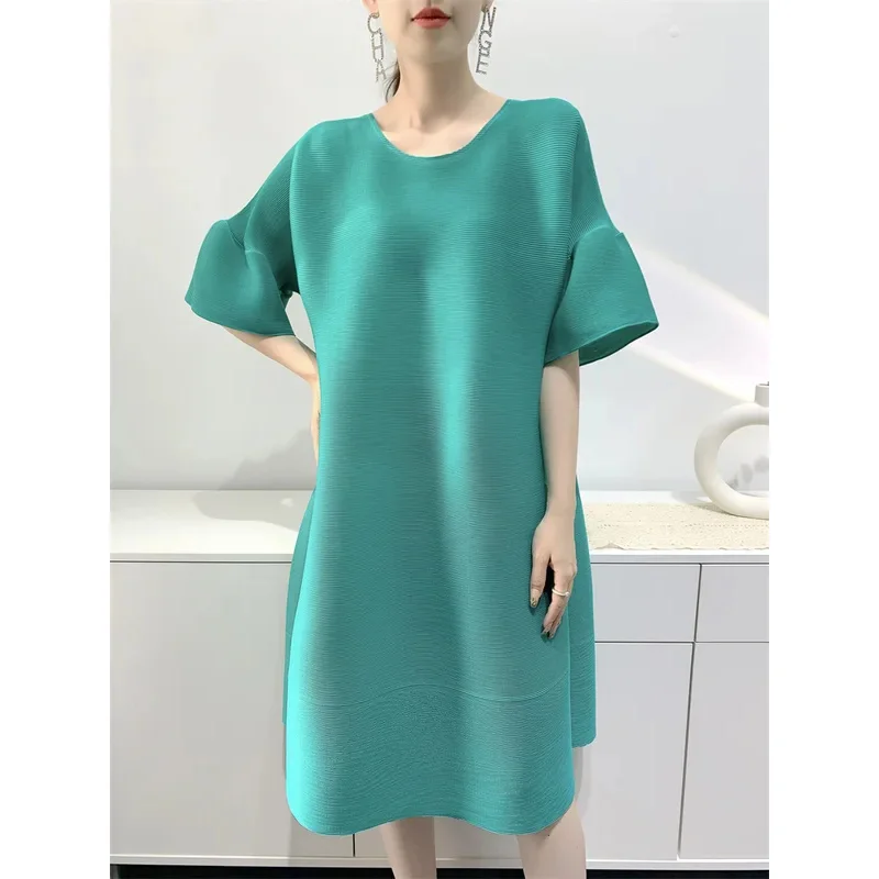 Miyake Pleated Summer Dress Women's Age-reducing Loose Large Size Mid-length 2023 Pleated Skirt Cheap Casual Women's Dress