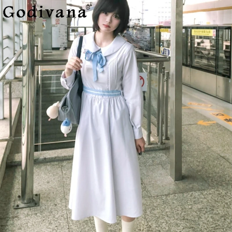 

JK School Style Long Sleeve Dress for Girls Spring Summer High Waist Sweet Dress Women's Japanese Long Sleeve Sweet Dress