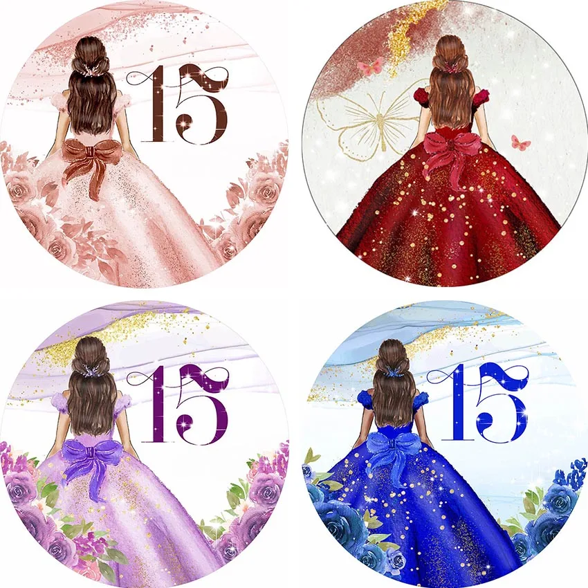 Mehofond Photography Background Round Circle Flower Dress Quinceanera Sweet Girl 15th Birthday Party Decor Backdrop Photo Studio