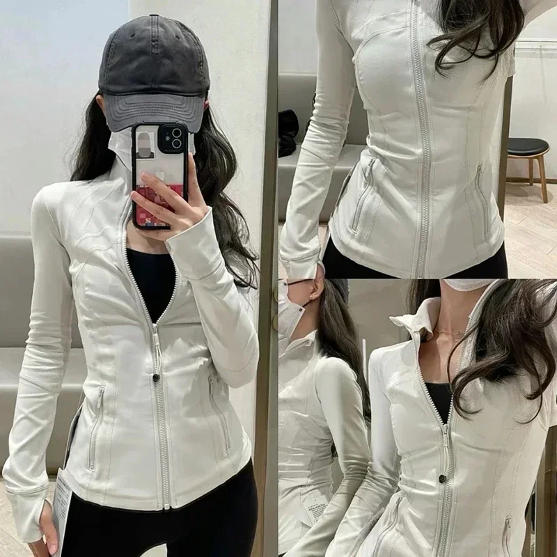 Ropa de Yoga para mujer, chaqueta definida con Logo, ropa deportiva de manga larga con cremallera completa, ropa de entrenamiento para gimnasio, ajustada, atlética