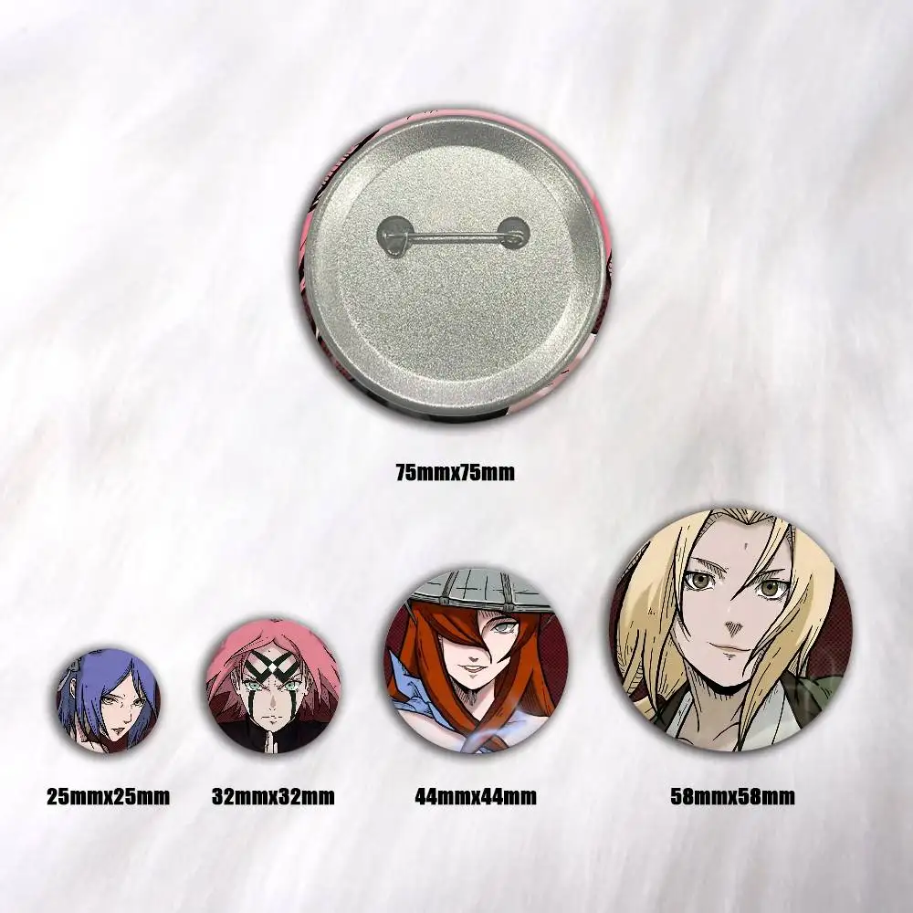 Super Cool Game N-Naruto Character Tsunade Sakura Badges Round Cosplay Pin Bag Decor Fans Collect Friends Gifts Brooch