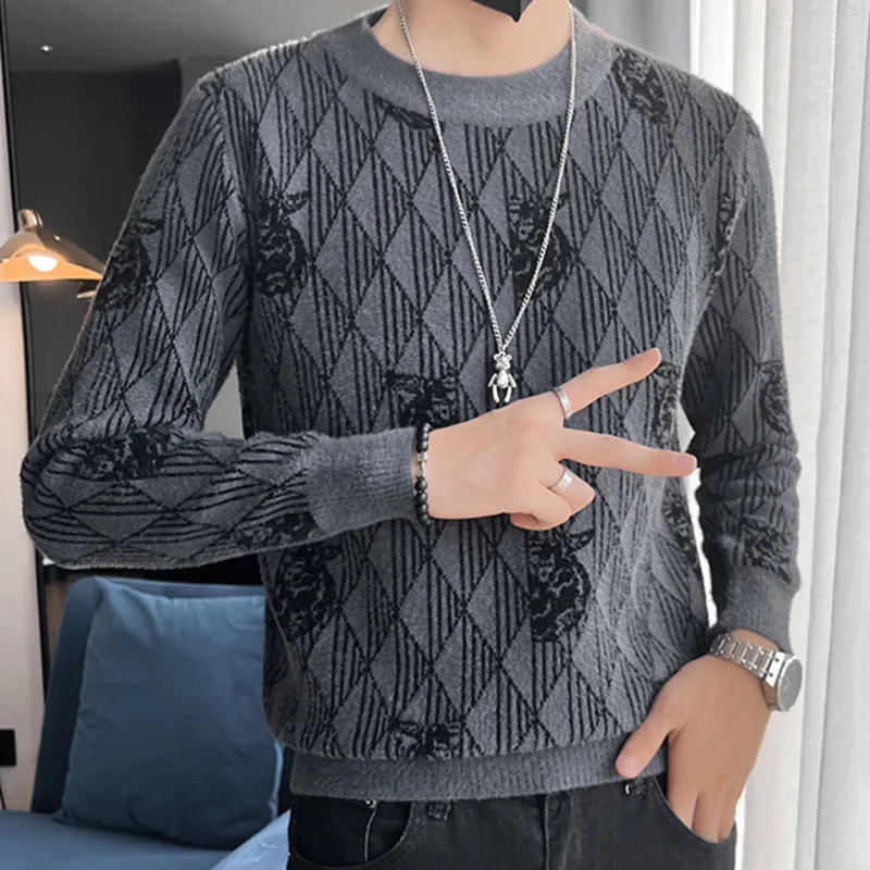 Autumn Sweater For Men Knitted Round Neck Sweater Korean Style Fashion Letter Stitching Sweater Mens Pullover Sweater Pull Homme