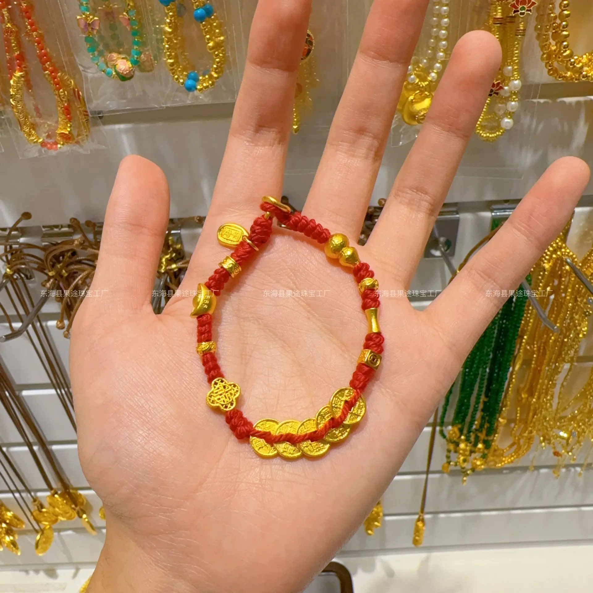 

Plated Real Strong Preservation Ancient Sand Gold Ruyi Plate Wrapped Coins Of The Five Emperors Woven With Red Rope Girls Gift