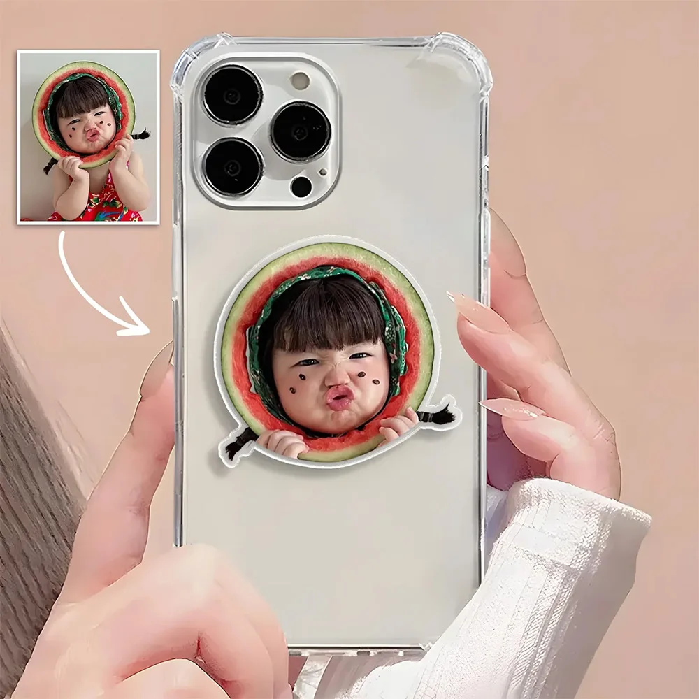 Customized baby photo mobile phone holder with extendable and foldable car mount featuring air cushion. Customized funny photo K