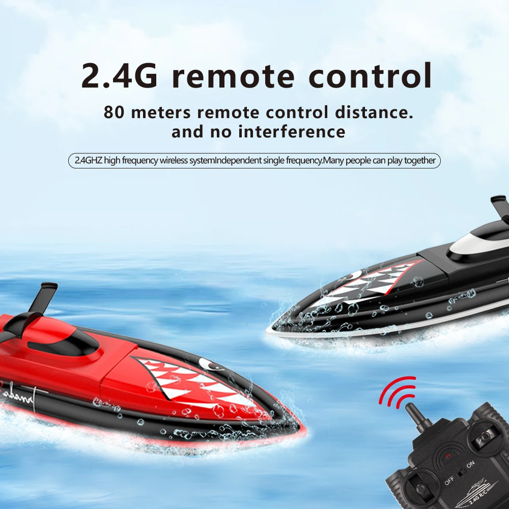 Bateau requin télécommandé, 2.4G, bateau rapide RC, bateau de course pour enfants, piscine, jouet de garçon, cadeau