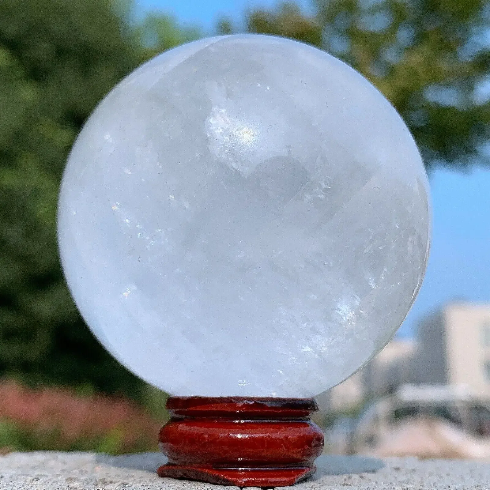 Natural White Calcite Quartz Crystal Sphere Ball Healing