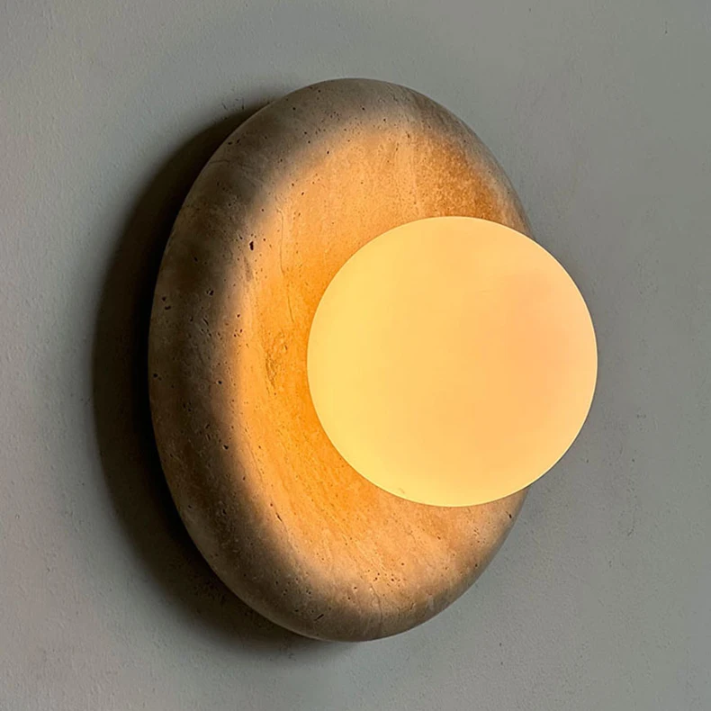 Round Real Stone Wall Light White Glass G9 Bulb Indoor