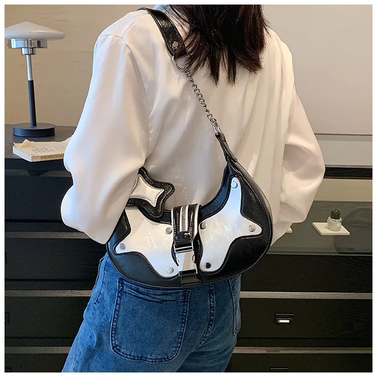 JulioFlorcer Punk Bag Gothic Tote Purse Y2K Cool Style Trendy Women Shoulder Hobo Bags Rock Fashion Girls Handbag