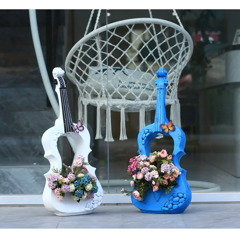 Garden Balcony Courtyard Display Window Layout Landscape Decoration New Creative Rural Potted Plants Violin Floor Decorations