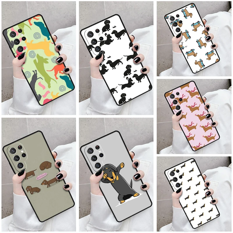 Phone Case For Samsung Galaxy S24 S23 S21fe S22 Ultra Plus Note 10 20 S8 S9 S10 Cover Dachshund Sausage Dog Dogs Puppy Art