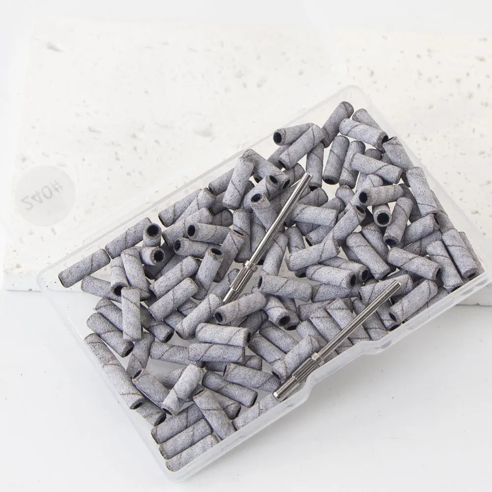 100 Uds. Mini bandas de lijado pequeñas de 3,1mm con 2 uds. Juego de brocas de mandril para quitar esmalte de uñas accesorios de herramientas de Gel