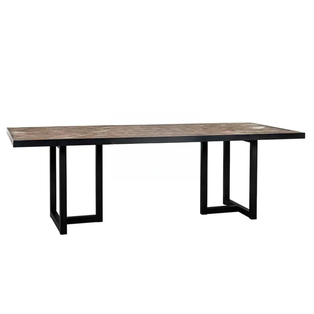 # Home Furniture Dining Room Table Rectangular Scandinavian Rustic Solid Wood Herringbone Top Metal Leg Dining Tables