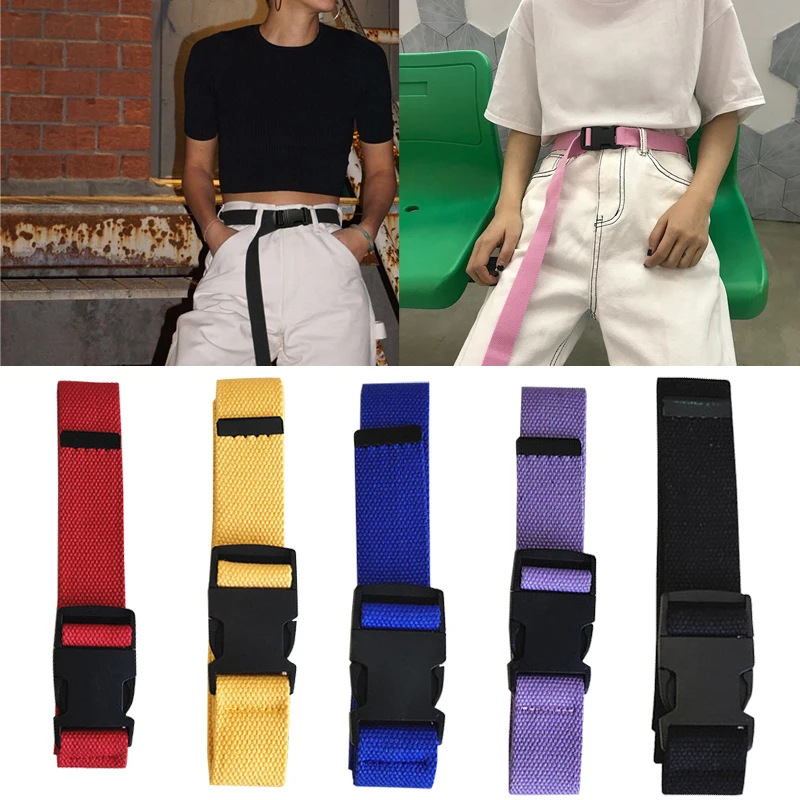 

Plastic Belt Long Canvas Belt Nylon Waistband Plastic Buckle Waist Belts Outdoors Casual Accessories 1PC