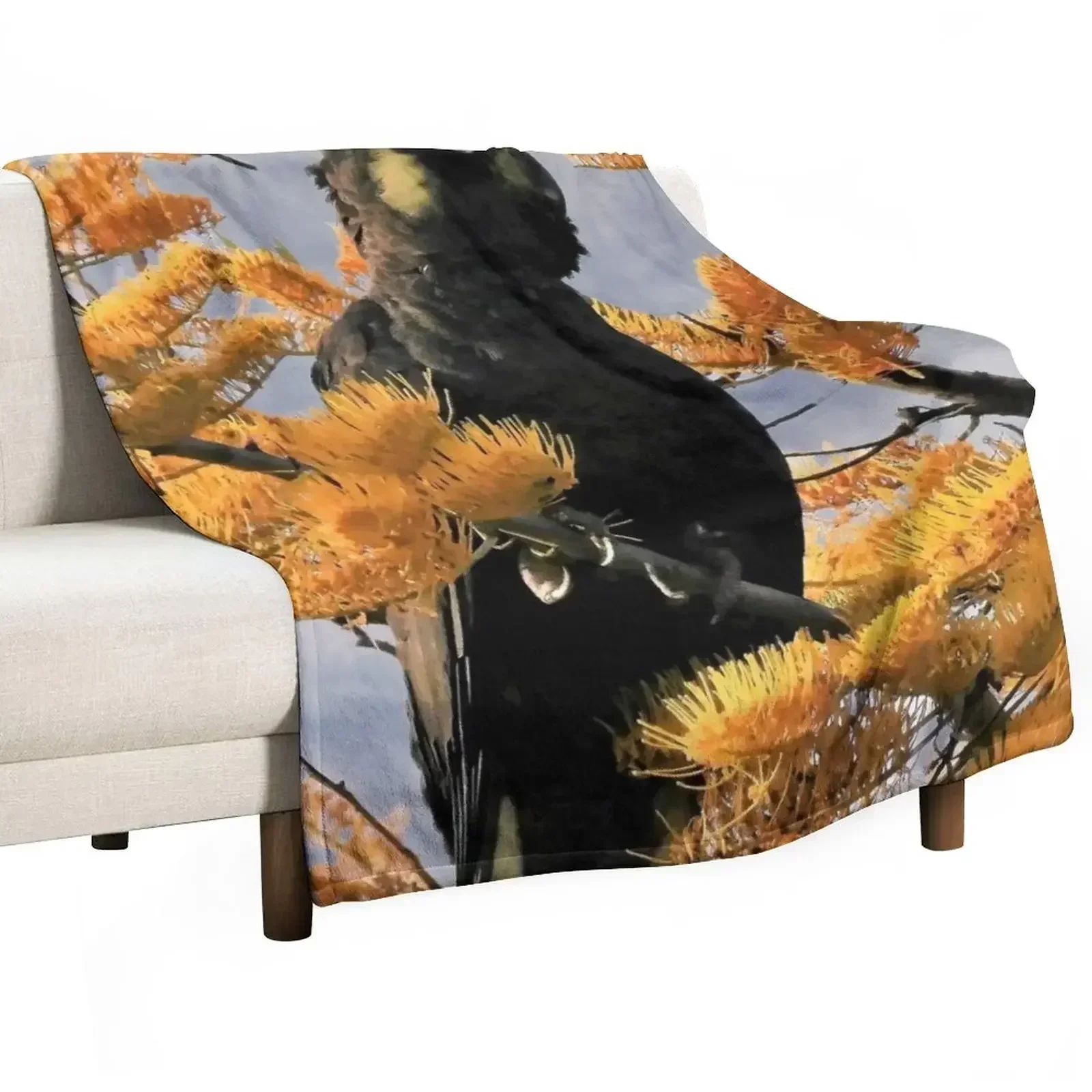 New Yellow Tail Black Cockatoo (4) Throw Blanket Furry Beautifuls Sofa Blankets