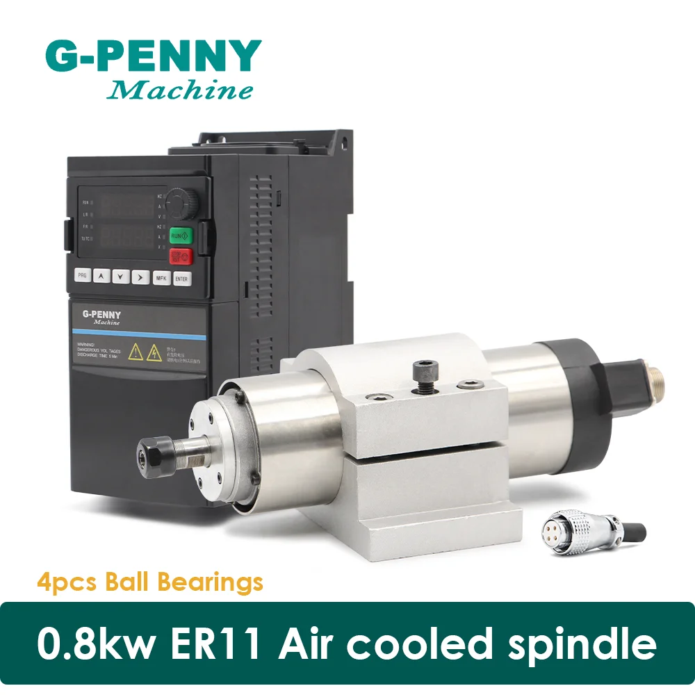 g-penny 800W ER11 CNC Air Cooled Spindle Motor 65mm Air Cooling 4 Bearings CNC Motor & 1.5kw QL VFD inverter & 65mm Bracket