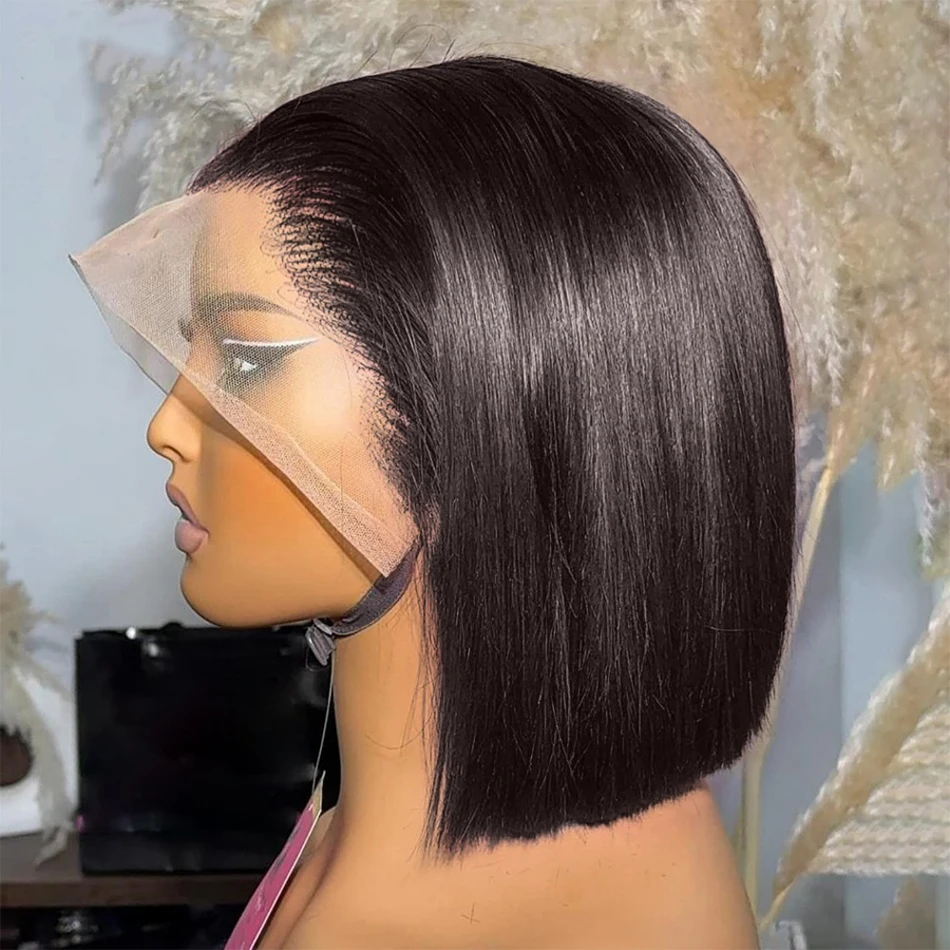 Short Straight Bob 13x4 hd Lace Frontal Wigs 230% Density Brazilian Remy 100% Human Hair Pre Plucked 4x4 Transparent Lace Front Wig 12 14 16 Inch