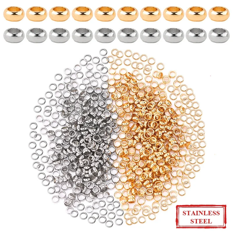 100Pcs Stainless Steel Crimp End Beads Original Gold Color Smooth Round Stopper Spacer Beads DIY Jewelry Making Supplies view 2
