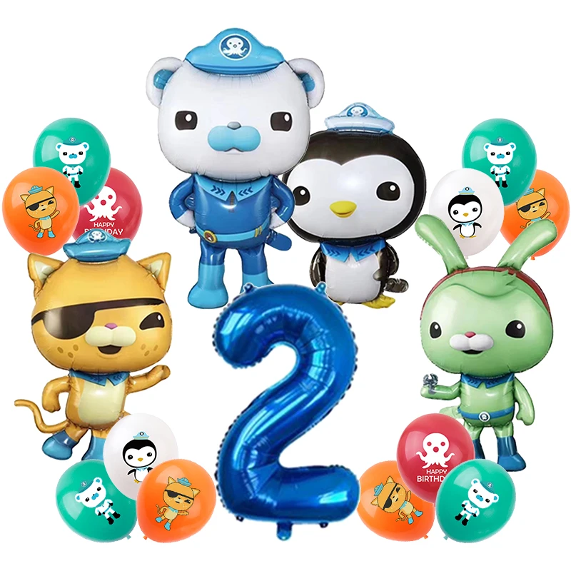 Octonauts Geburtstagsparty-Dekoration, Aluminiumfolienballon, Latex, Kinder-Eventzubehör, Einweggeschirr, Banner, Hintergrund, Geschenk